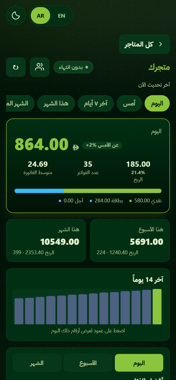 تطبيق المالك على هاتف، ببيانات تجريبية